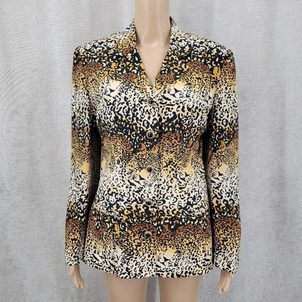 Corey B Silk Vintage Leopard Cheetah Print Blazer Jacket